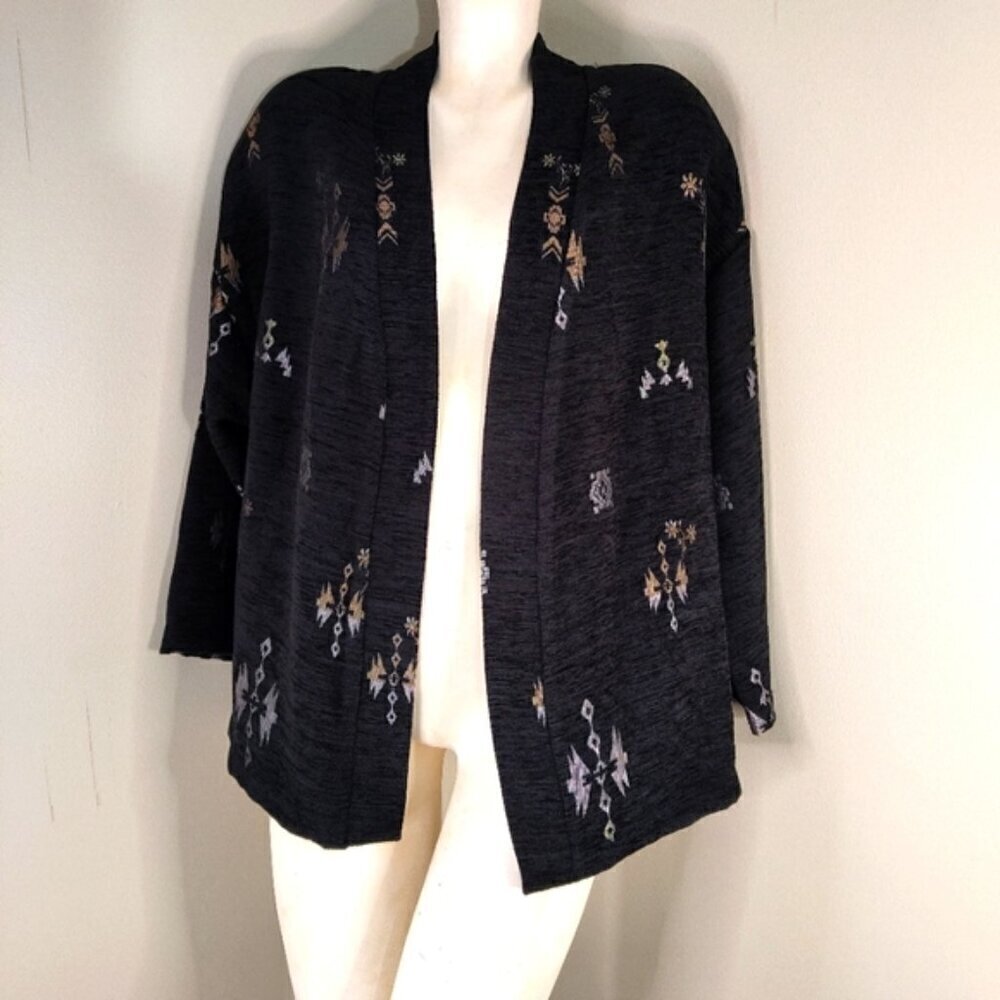 LA FEE MARABOUTEE Black textured Open Front Jacket 40 L